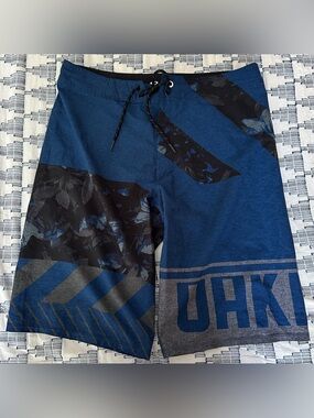 Oakley Blue Black Graphic Swim Trunks